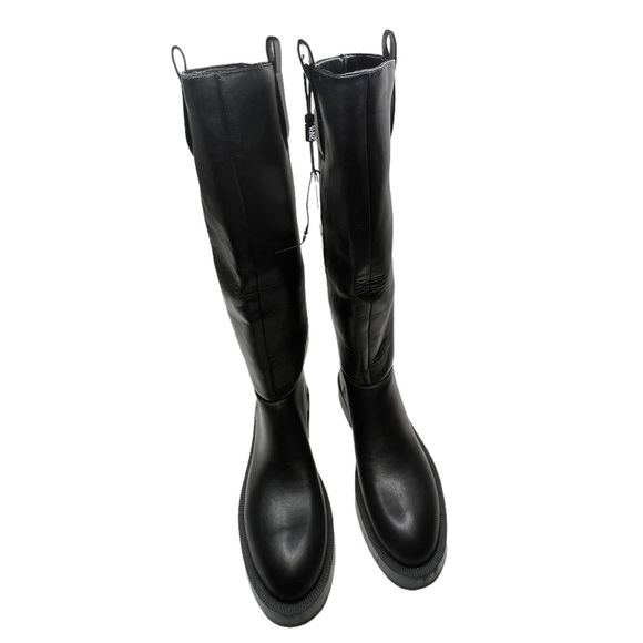 Zara Leather Tall Riding Pull-on Boots Black Size US 6 - Picture 6 of 12
